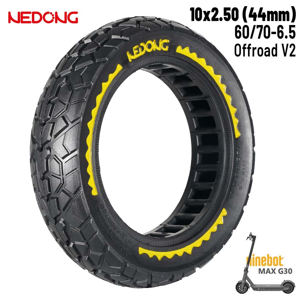 Accesorio para patinetes eléctricos - Rueda maciza amarilla 10x2,5-6,5 - Offroad (44MM)