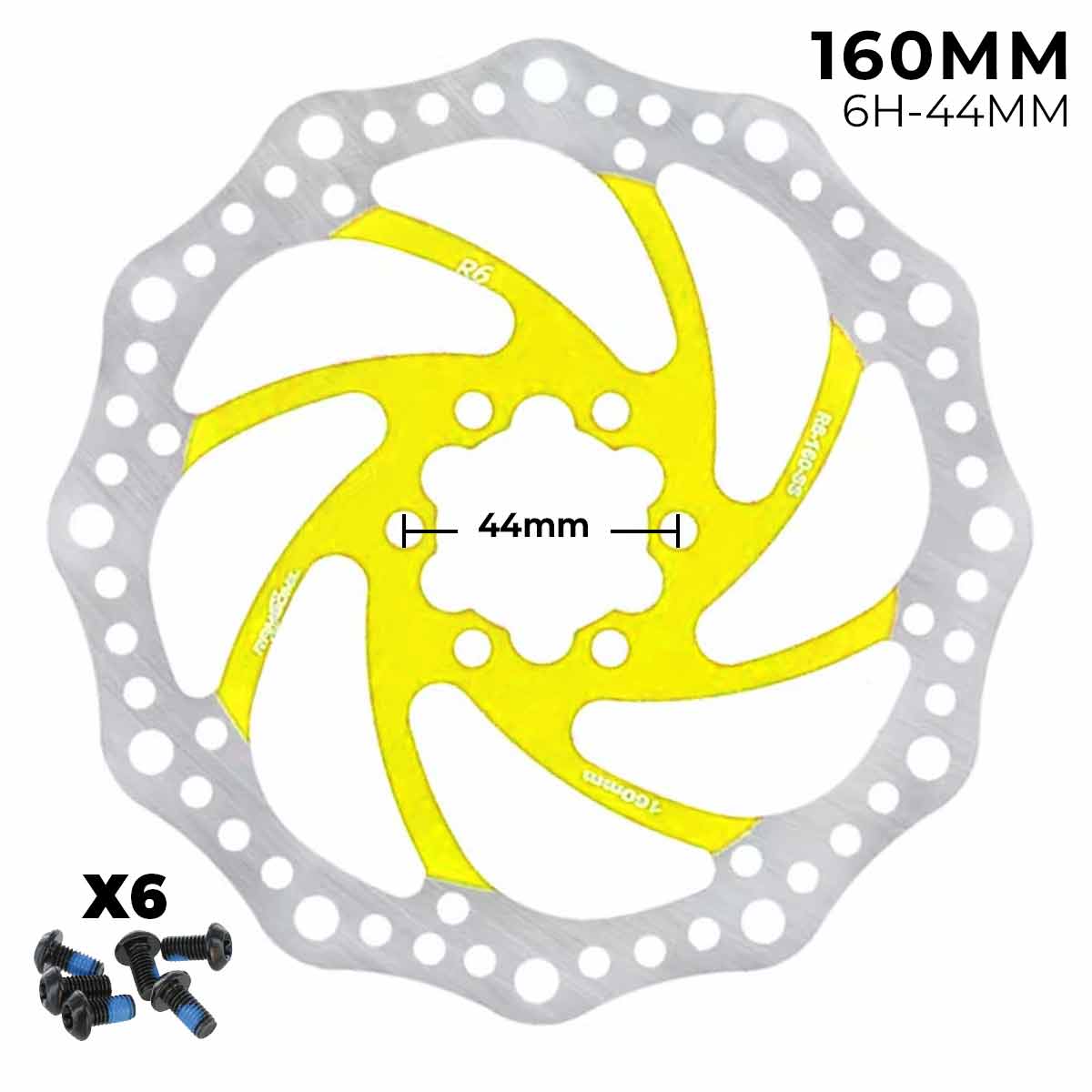Accesorio para patinetes eléctricos - Disco de freno 160mm amarillo - Dentado (6H -44MM)