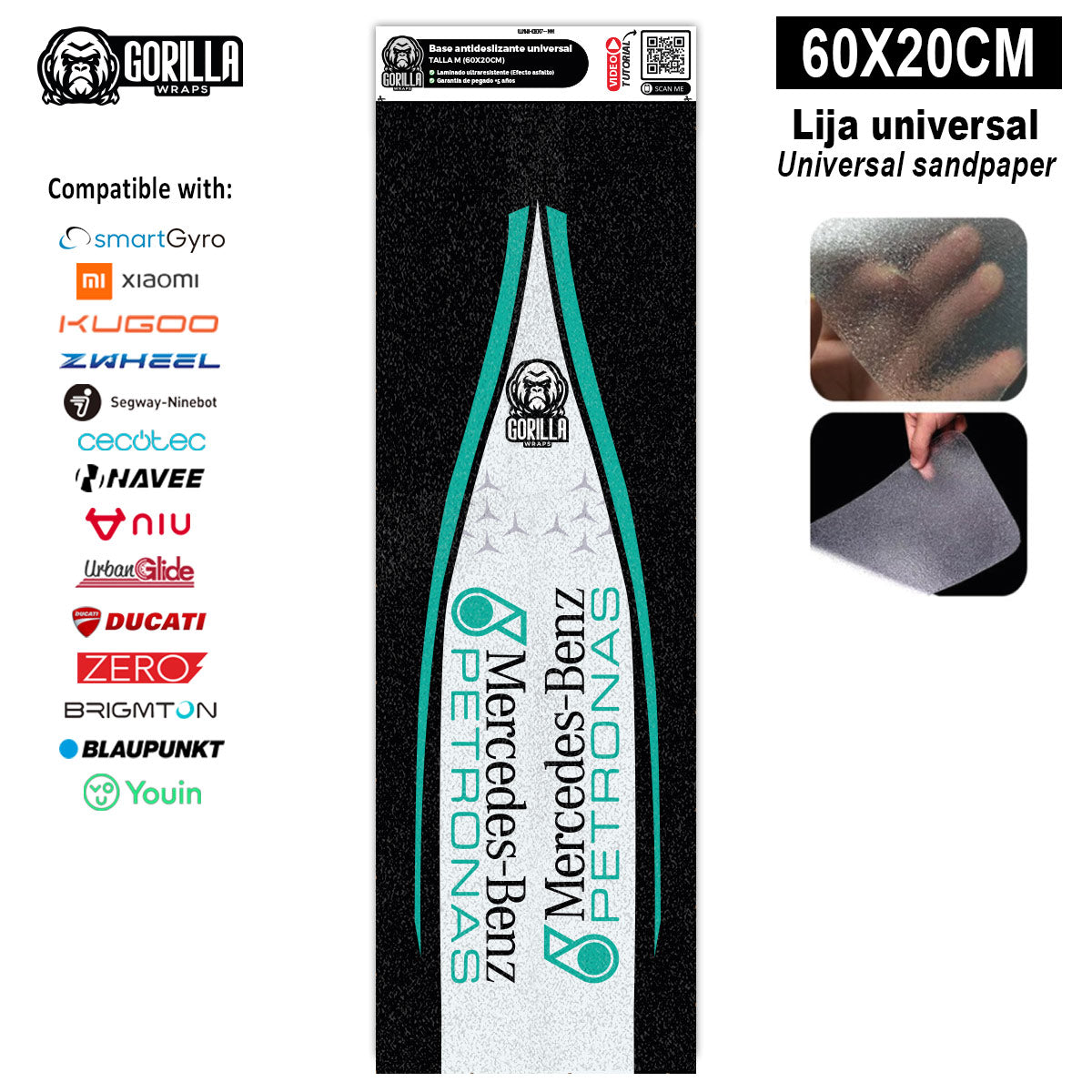 Accesorio para patinetes eléctricos - Base antideslizante universal Mercedes Petronas - Talla M - 60x20cm (Xiaomi, Smartgyro, Kukirin, Ninebot, Niu, Kaboo, Teverun)