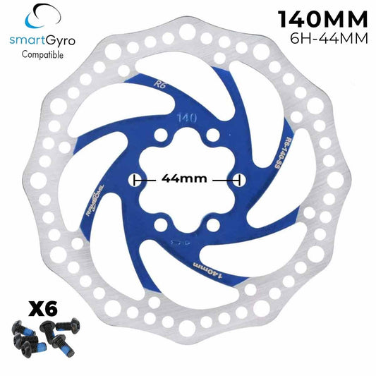 Accesorio para patinetes eléctricos - Disco de freno 140mm azul (Smartgyro / Kugoo y similares) - Dentado (6H -44MM)