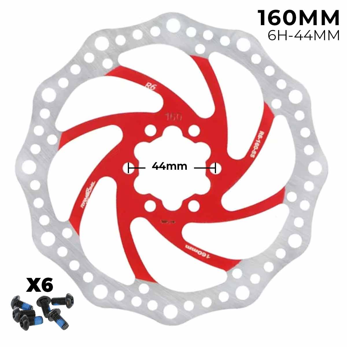 Accesorio para patinetes eléctricos - Disco de freno 160mm rojo - Dentado (6H -44MM)