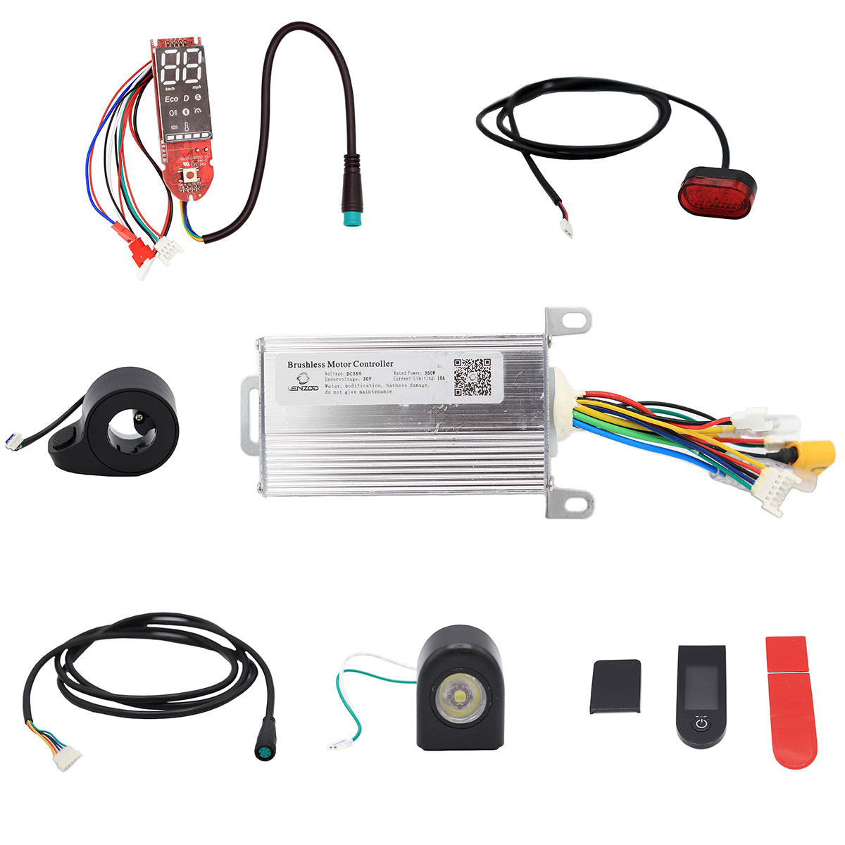 Accesorio para patinetes eléctricos - Kit electrónica genérico 36V - APP (Display + Controladora + Cableado + acelerador + luces delanteras y traseras)