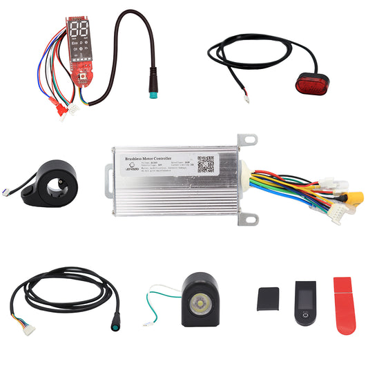 Accesorio para patinetes eléctricos - Kit electrónica genérico 36V - APP (Display + Controladora + Cableado + acelerador + luces delanteras y traseras)