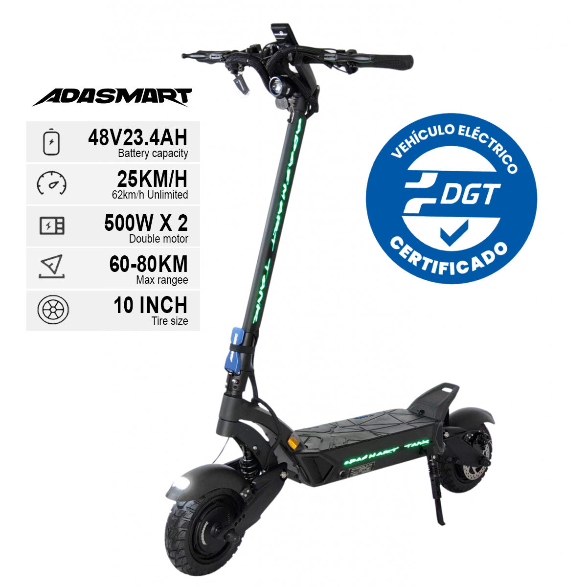 Accesorio para patinetes eléctricos - Patinete Adasmart Tank DUAL 48V 23,4Ah EVE