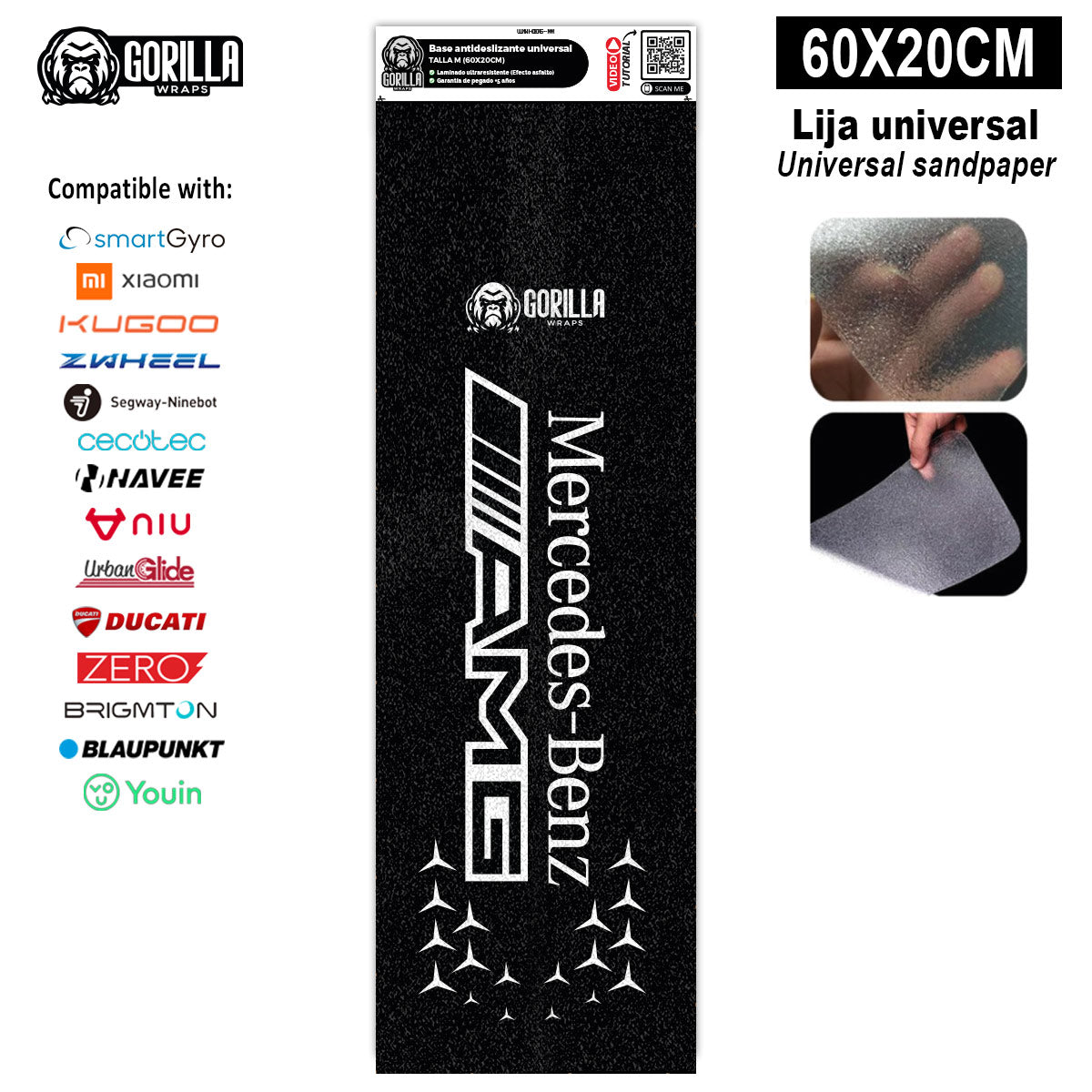 Accesorio para patinetes eléctricos - Base antideslizante universal Mercedes AMG - Talla M - 60x20cm (Xiaomi, Smartgyro, Kukirin, Ninebot, Niu, Kaboo, Teverun)