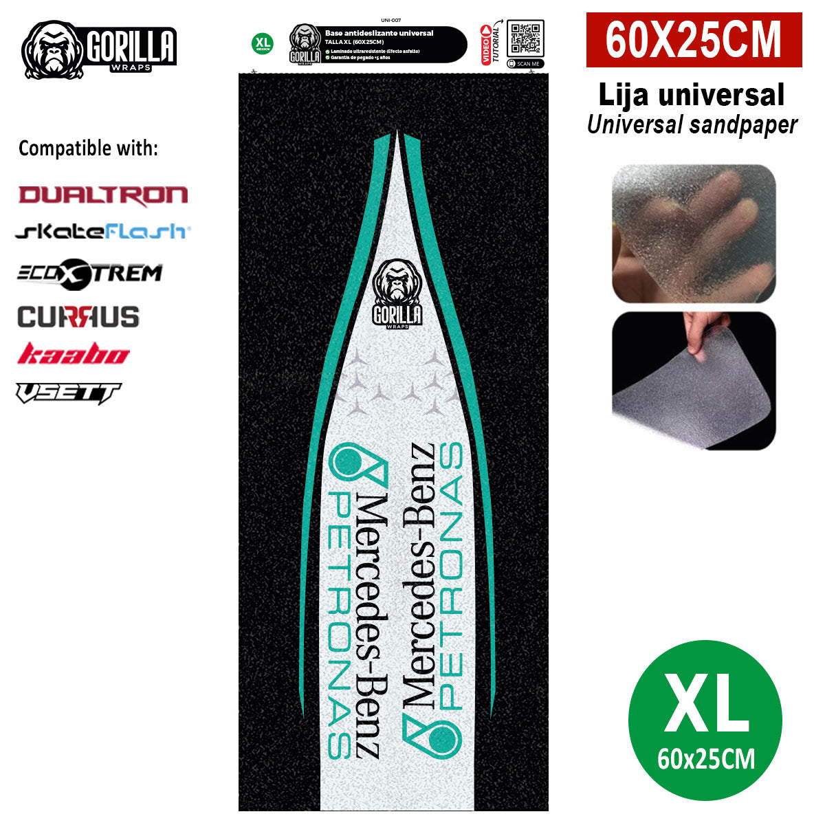 Accesorio para patinetes eléctricos - Base antideslizante universal Mercedes Petronas - Talla XL- 60x25cm (modelos Dualtron, Skateflask y similares)