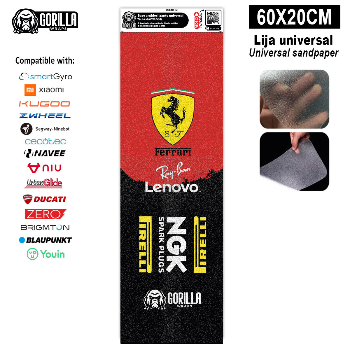 Accesorio para patinetes eléctricos - Base antideslizante universal Ferrari - Talla M - 60x20cm (Xiaomi, Smartgyro, Kukirin, Ninebot, Niu, Kaboo, Teverun)