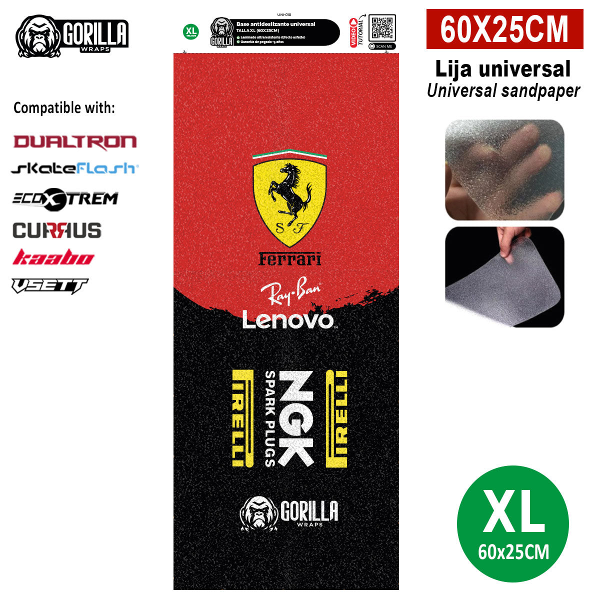Accesorio para patinetes eléctricos - Base antideslizante universal Ferrari - Talla XL - 60x25cm (modelos Dualtron, Skateflask y similares)