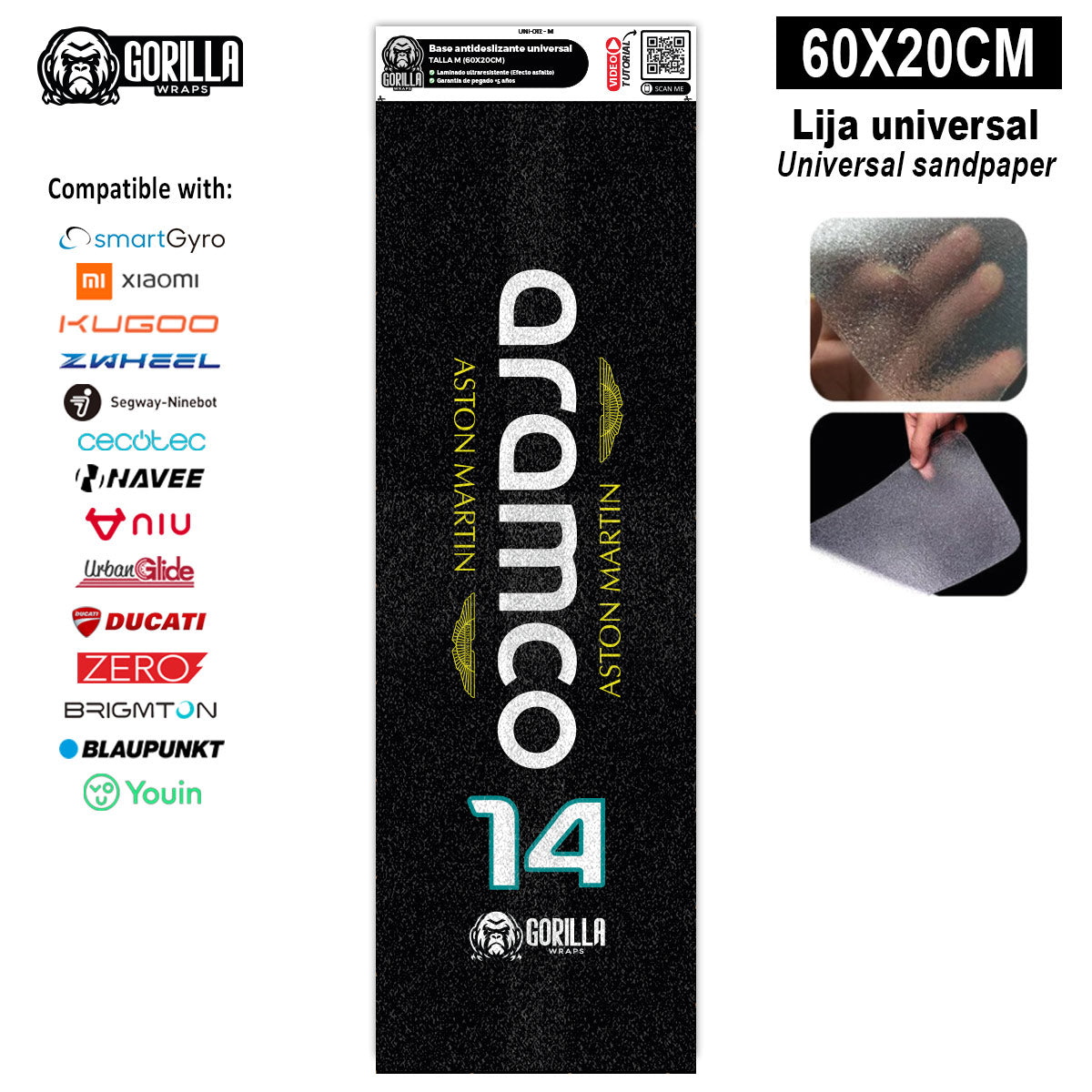 Accesorio para patinetes eléctricos - Base antideslizante universal Aston Martin&amp;Aramco - Talla M - 60x20cm (Xiaomi, Smartgyro, Kukirin, Ninebot, Niu, Kaboo, Teverun)